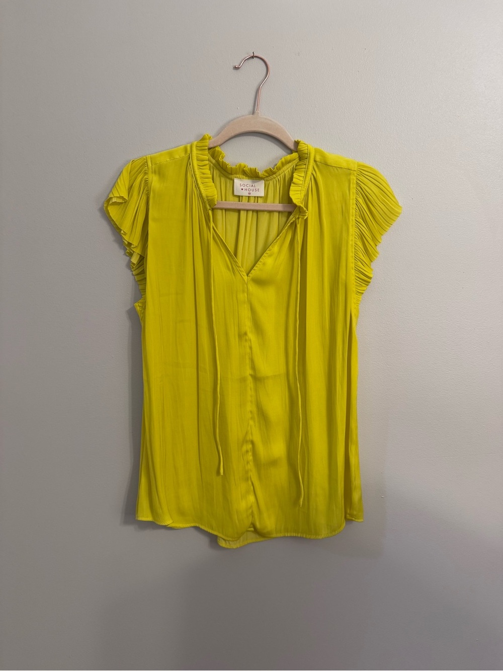 Socialite Yellow Ruffle-Trim Tie-Neck Blouse